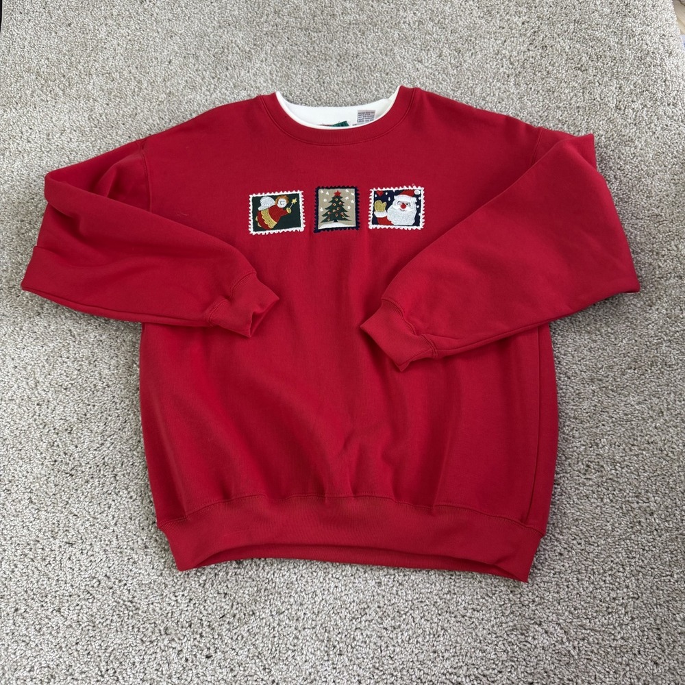 Vintage Bold Spirit Sweatshirt Womens Medium Red Fleece Christmas Pullover